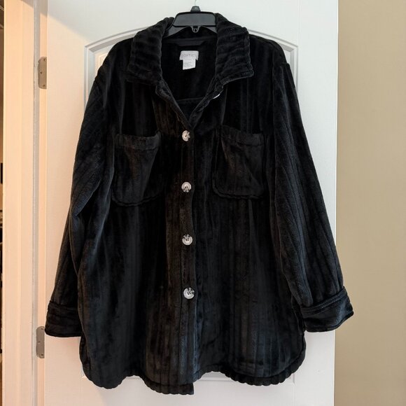 Softies Button Down Embossed Plush Jacket (Black) - Picture 1 of 8